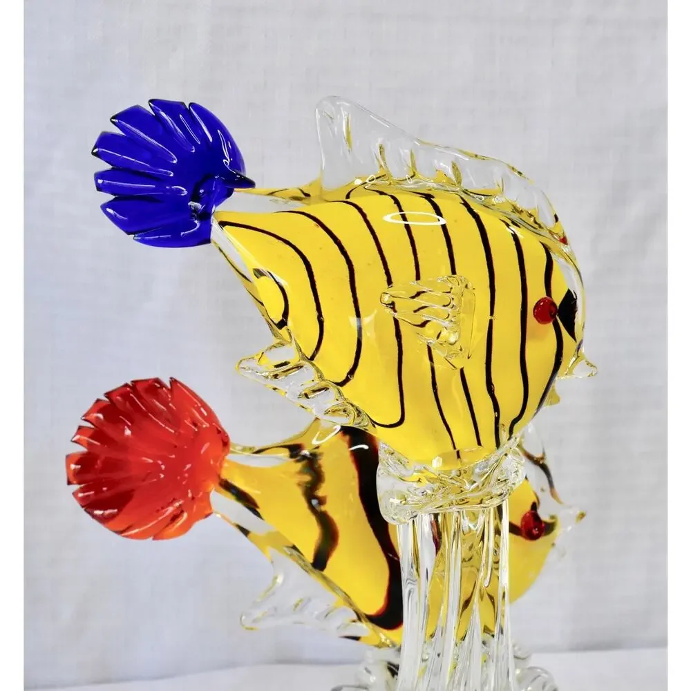 Sommerso Italian Murano Hand Blown Studio Art Glass Double Fish Sculpture